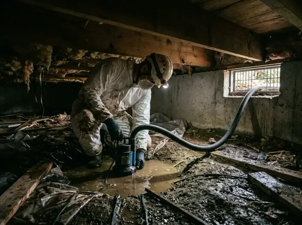Submersible Pump — Crawl Space — Submersible Pump, Suction Hose, Protective Suit, Crawl Space, Emergency Water Extraction &…